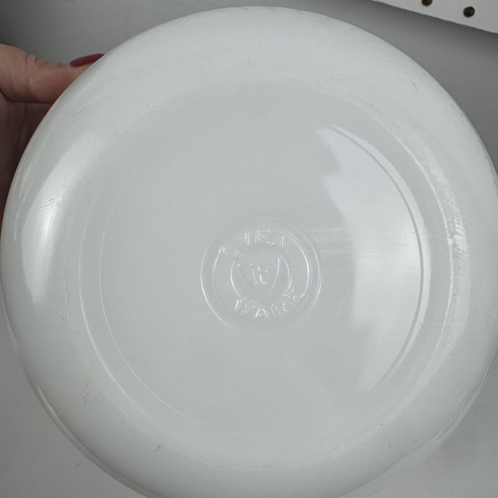 Vintage Federal Glass White Mixing Bowl Blue Fruit Nature Print Milk Glass USA - Picture 4 of 15